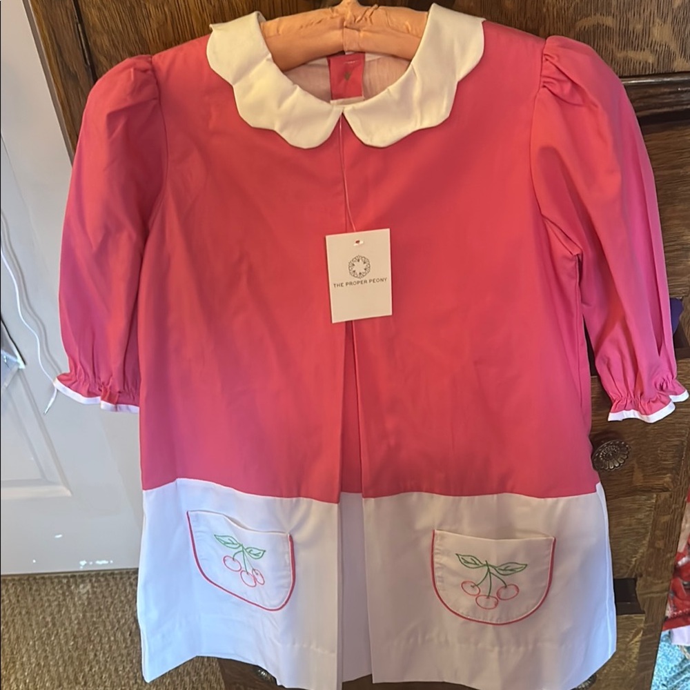 Pink and White Dress with Cherry Design